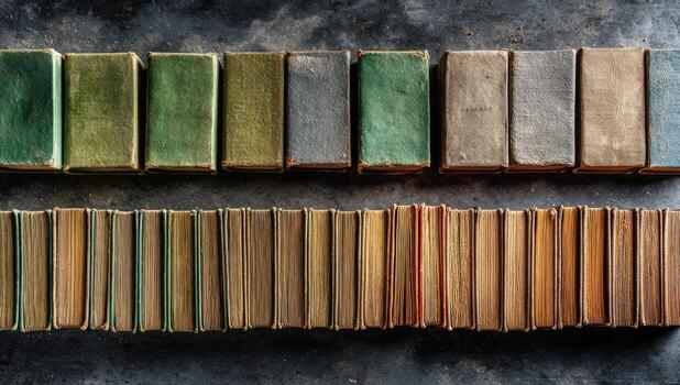 A row of old books on a dark background photo