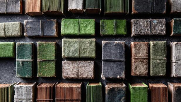 Old books stacked on a table photo