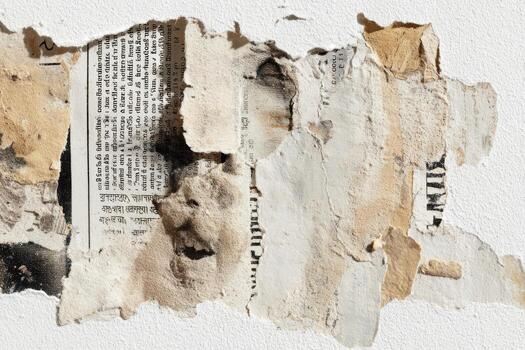A torn piece of paper with newspaper on it photo