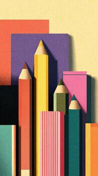 un grupo de de colores lapices son sentado en parte superior de un apilar de libros foto