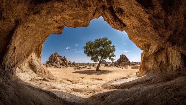 A tree is seen through a hole in the ground photo
