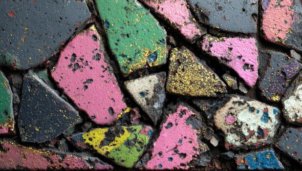 A colorful wall with many different colored paint photo