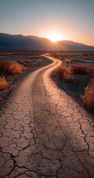 A desert road with cracks in it photo