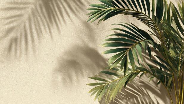 A palm tree with shadows on a wall photo