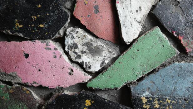 A wall with many different colored pieces of stone photo