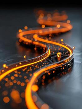 resumen digital Arte de un brillante, devanado fibra óptico cable iluminado con brillante naranja luces, creando un dinámica y futurista visual efecto foto