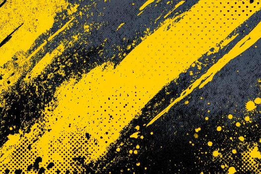 Abstract black and yellow paint splatter background with dynamic brush strokes and textured patterns photo