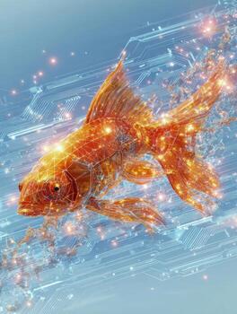 Digital art of a glowing fish with circuit-like patterns and futuristic background photo