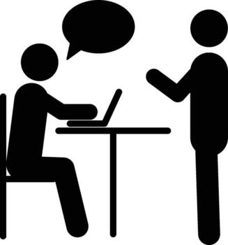 two people, table, laptop icon. Simple glyph, flat of People icons for UI and UX, website or mobile application on white background vector