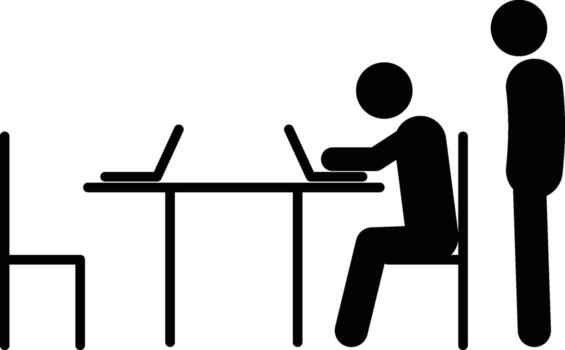 two people at work, laptop, table icon. Simple glyph, flat of People icons for UI and UX, website or mobile application on white background vector