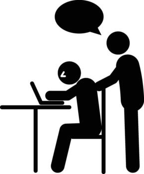 Two workers, laptops, conversation icon. Simple glyph, flat of People icons for UI and UX, website or mobile application on white background vector