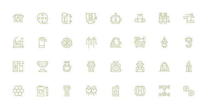 A set of green line icons that include various items vector