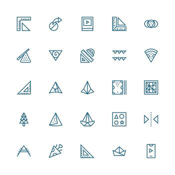 A set of blue line icons that include triangles, squares, and other shapes vector