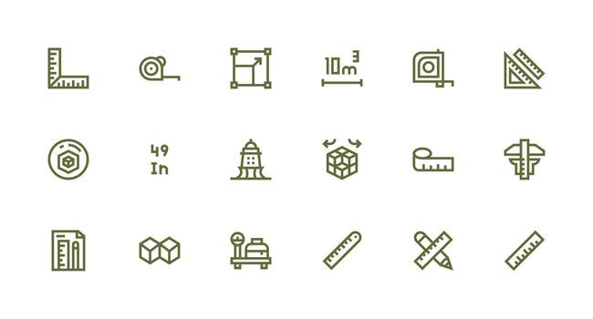 A set of green line icons that include various objects vector