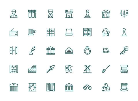 A set of icons that include various buildings and other objects vector