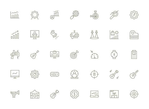 ligero línea estilo actuación íconos con 35 vectores