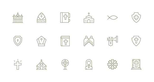 Christian Icon Set with 18 Minimal Line Graphics vector