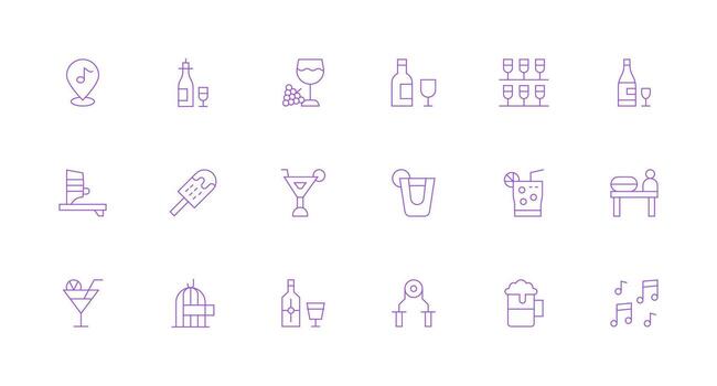 Bar Icon Set with 18 Minimal Line Graphics vector