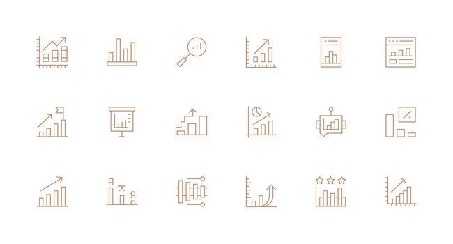Minimal Line Icons from Bar Graph Set with 18 Vectors