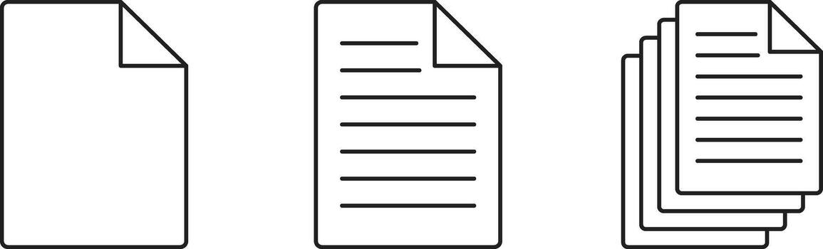 Three document icons representing a blank page a filled page and multiple pages vector
