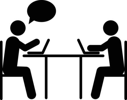 Two people, table, laptop icon. Simple glyph, flat of People icons for UI and UX, website or mobile vector