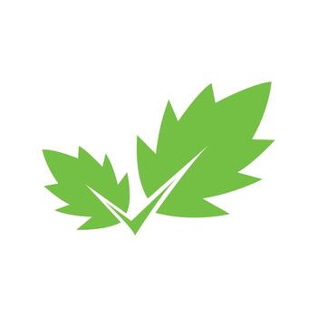 Green leaves intersect with a check mark, creating a unique logo against a white background vector