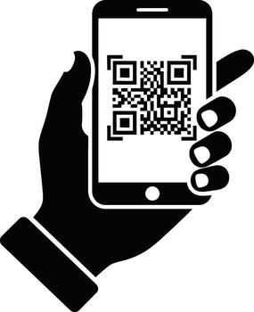 Hand Holding Smartphone Displaying QR Code for Scanning vector