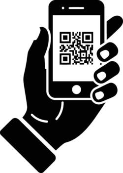 Hand Holding Smartphone Displaying QR Code for Scanning Process vector