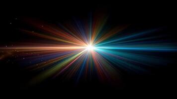 vibrerande abstrakt stjärnskott, central vit ljus exploderar in i regnbåge strålar, på svart kosmisk bg, pulserande för sömlös slinga. video