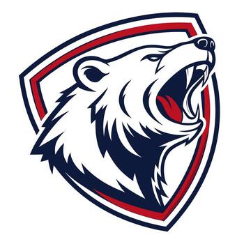 A fierce polar bear roaring within a shield, exuding power, courage, and a strong visual identity. Its bold design symbolizes strength and determination. vector