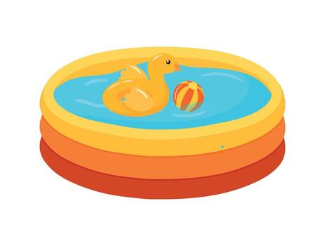 Inflatable rubber pool with floating inflatable duck and ball illustration vector