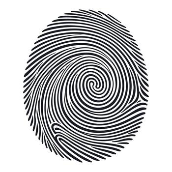 Detailed fingerprint silhouette black forensic biometric security identity scan pattern illustration isolated on white background vector