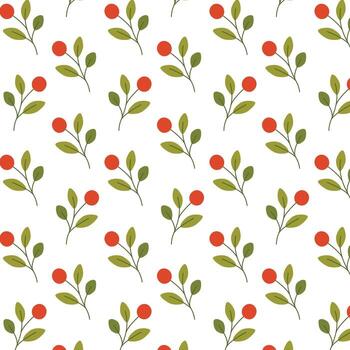 sin costura rama modelo con verde hojas y rojo bayas en plano estilo en blanco antecedentes vector