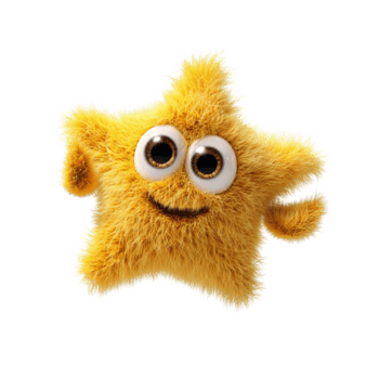 Fluffy 3D star character illustration isolated on transparent background png
