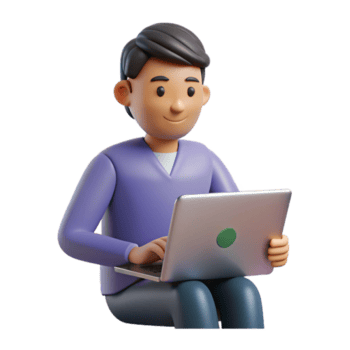 3D Render of a Smiling Man Using a Laptop Computer isolated on transparent background png