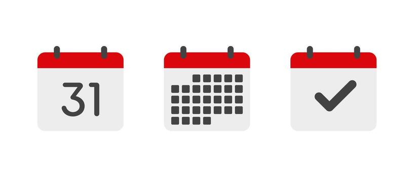 Calendar icon set in flat design. Date and schedule symbol collection vector