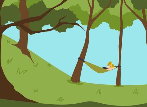 A man relaxing on a green field vector