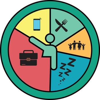 Pie Chart with Work, Sleep, Meals, Home vector