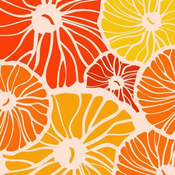A vibrant and modern pattern featuring stylized citrus fruit slices in shades of orange, yellow, and tangerine. this abstract design is perfect for backgrounds, textiles, and other creative projects. vector