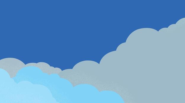Minimalistic graphic art of stylized, layered clouds in shades of blue and gray against a clear blue sky. Features a subtle stippled texture, creating a serene scene. vector
