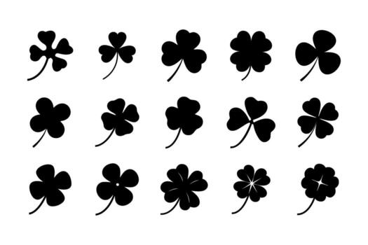 clover and shamrock silhouettes collection with various leaf shapes vector
