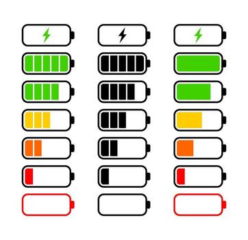 conjunto de batería íconos demostración diferente cargar niveles y colores vector