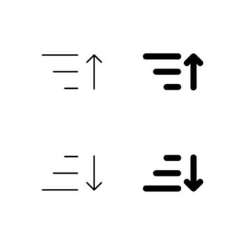 digital plataforma ordenar ascendente y ordenar descendente glifo y línea icono paquete vector