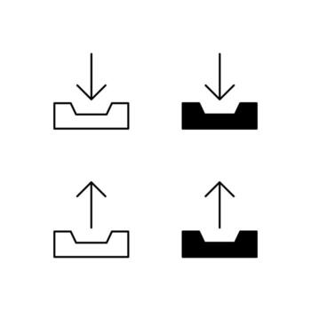 digital plataforma bandeja de entrada y bandeja de salida glifo y línea icono paquete vector