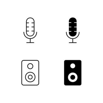 Mobile Application Microphone and Speaker Line and Solid Icons vector