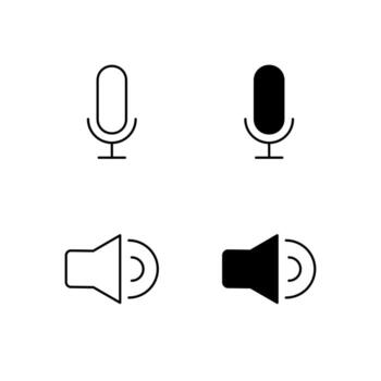 User Interface Microphone and Speaker Icons in Glyph and Line Variation vector