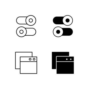 Mobile Application Switch and Tab Line and Solid Icons vector