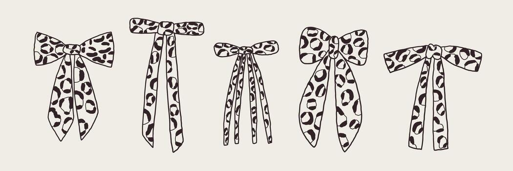 Leopard Bow Pattern Print Sketch Set vector