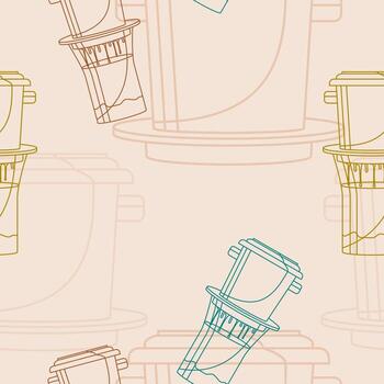Editable Outline Style Vietnamese Drip Coffee With Glass Mug Vectorized Illustration as Seamless Pattern for Creating Background of Cafe With Vietnamese Culture and Tradition Related Design vector