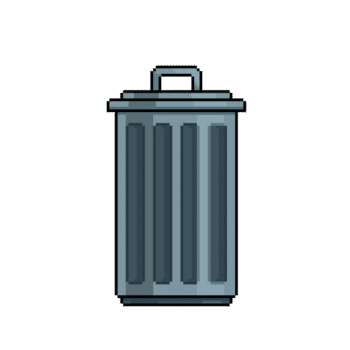Pixel art of a metal trash can or bin with a lid and a line pattern in a retro 8-bit style png